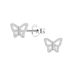 Silver Butterfly Stud Earrings - 22143
