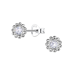 Silver Flower Stud Earrings - 22110
