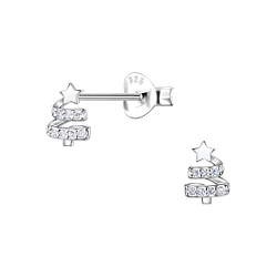 Silver Christmas Tree Stud Earrings - 22113