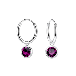 5mm Crystal Silver Solitaire Charm Hoop Earrings - 22263