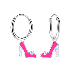 Silver High Heels Charm Hoop Earrings - 22256