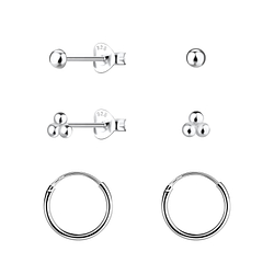 Silver Ball Stud and Hoop Earrings Set - 22795