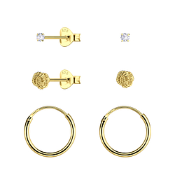 Silver Knot Stud and Hoop Earrings Set - 22814