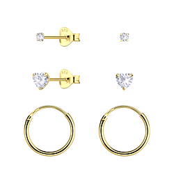 Silver Heart Stud and Hoop Earrings Set - 22822