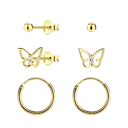 Silver Butterfly Stud and Hoop Earrings Set - 22813