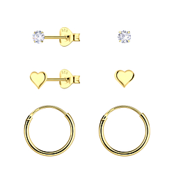 Silver Heart Stud and Hoop Earrings Set - 22820