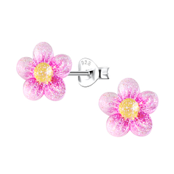Silver Stud Earrings with Resin Flower - 22765 Silver Stud Earrings with Resin Flower - 22765