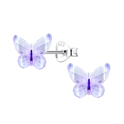 Silver Stud Earrings with Resin Butterfly - 22789