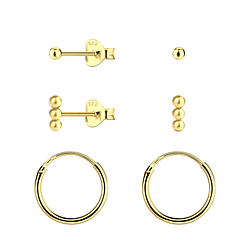 Silver Ball Stud and Hoop Earrings Set - 22817 Silver Ball Stud and Hoop Earrings Set - 22817