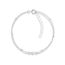 Silver Three Stones Double Chain Bracelet - 22604