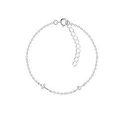 Silver Cross and Single Stone Bracelet - 22608