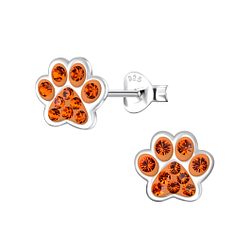 Silver Paw Print Stud Earrings - Wholesale - 4083