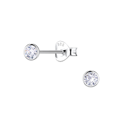 3mm Round Cubic Zirconia Silver Stud Earrings - 22542