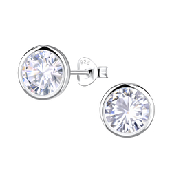 8mm Round Cubic Zirconia Silver Stud Earrings - 22547 8mm Round Cubic Zirconia Silver Stud Earrings - 22547
