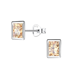 4x6mm Baguette Cubic Zirconia Silver Stud Earrings - 22563