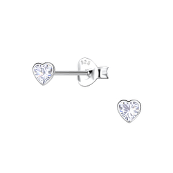 3mm Heart Cubic Zirconia Silver Stud Earrings - 22548