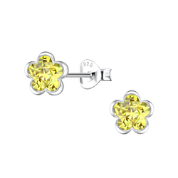 6mm Flower Cubic Zirconia Silver Stud Earrings - 22560