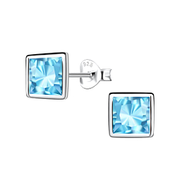 6mm Square Cubic Zirconia Silver Stud Earrings - 22554