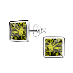 8mm Square Cubic Zirconia Silver Stud Earrings - 22555