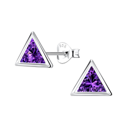 6mm Triangle Cubic Zirconia Silver Stud Earrings - 22561