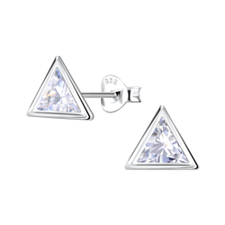 6mm Triangle Cubic Zirconia Silver Stud Earrings - 22561