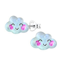 Silver Stud Earrings with Resin Cloud - 22762