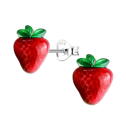 Silver Stud Earrings with Resin Strawberry - 22763 Silver Stud Earrings with Resin Strawberry - 22763