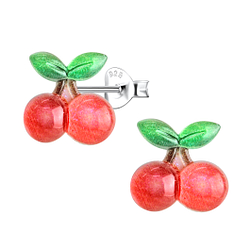 Silver Stud Earrings with Resin Cherry - 22771