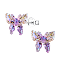 Silver Stud Earrings with Resin Butterfly - 22772