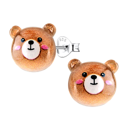Silver Stud Earrings with Resin Bear - 22773