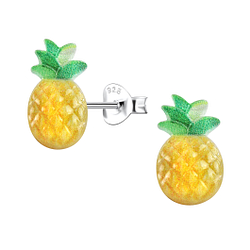 Silver Stud Earrings with Resin Pineapple - 22775