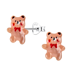 Silver Stud Earrings with Resin Bear - 22777