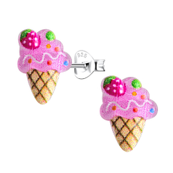 Silver Stud Earrings with Resin Ice Cream - 22780