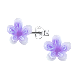 Silver Stud Earrings with Resin Flower - 22791