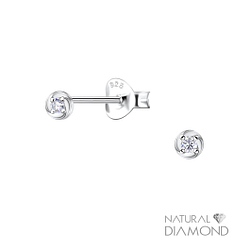 Silver Twisted Round Stud Earrings With Natural Diamond - 22666