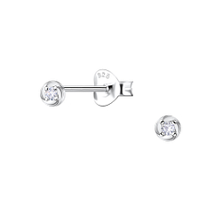 Silver Twisted Round Stud Earrings - 22665