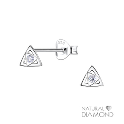 Silver Triangle Stud Earrings With Natural Diamond - 22684