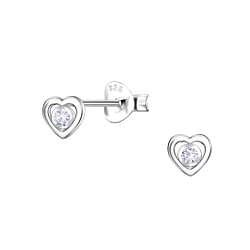 Silver Heart Stud Earrings - 22685