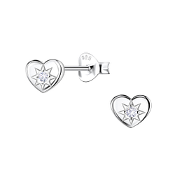 Silver Heart Stud Earrings - 22687