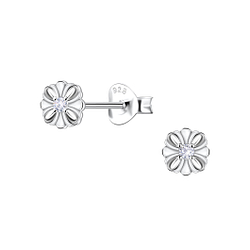 Silver Flower Stud Earrings - 22689