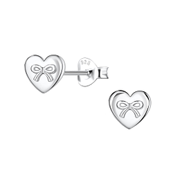 Silver Heart with Bow Stud Earrings  - 22422