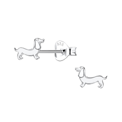 Silver Dachshund Dog Stud Earrings - 22401