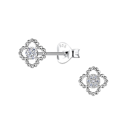 Silver Flower Stud Earrings - 22404