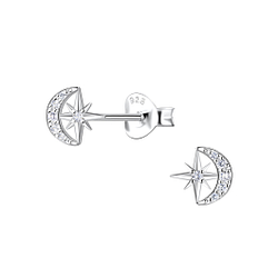 Silver Moon and Starburst Stud Earrings - 22405