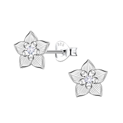 Silver Flower Stud Earrings - 22637