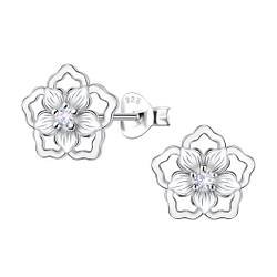 Silver Flower Stud Earrings - 22640