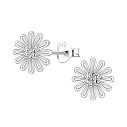 Silver Flower Stud Earrings - 22652