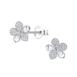 Silver Flower Stud Earrings - 22661