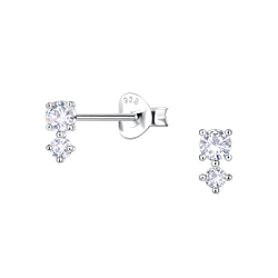 Silver Double Stones Stud Earrings - 22435 Silver Double Stones Stud Earrings - 22435