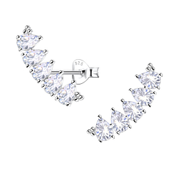 Silver Pear Curved Stud Earrings  - 22438